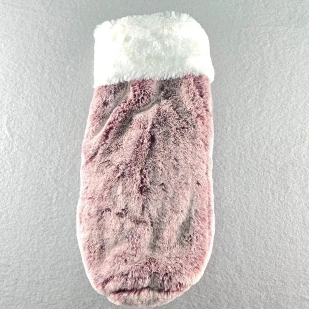 Ugg‎ Dawson Cabernet Colored Wine Bottle Holder Gift Bag Faux Fur Pom Poms NWOT